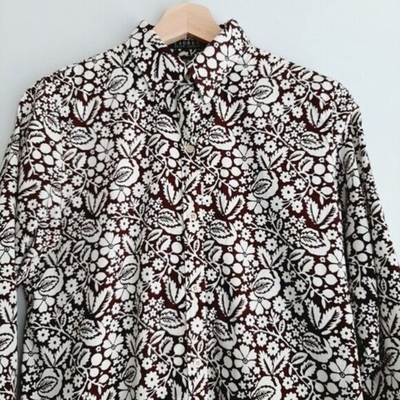 LAUREN Ralph Lauren / 3/4 Sleeve Button Down Shirt Floral Sz M - Picture 3 of 8